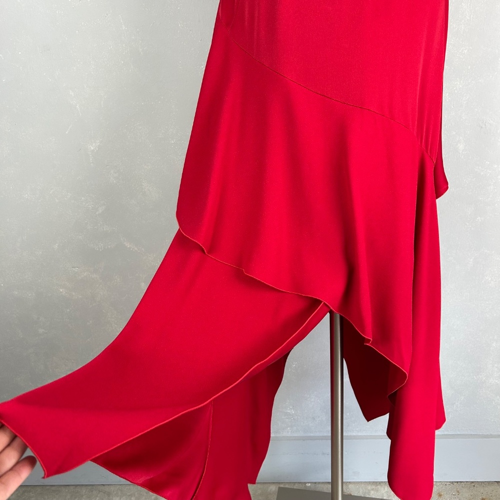 Antonio Berardi midi dress size 10 IT 46 red asymmetrical hem high neck ruffled - Picture 5 of 16
